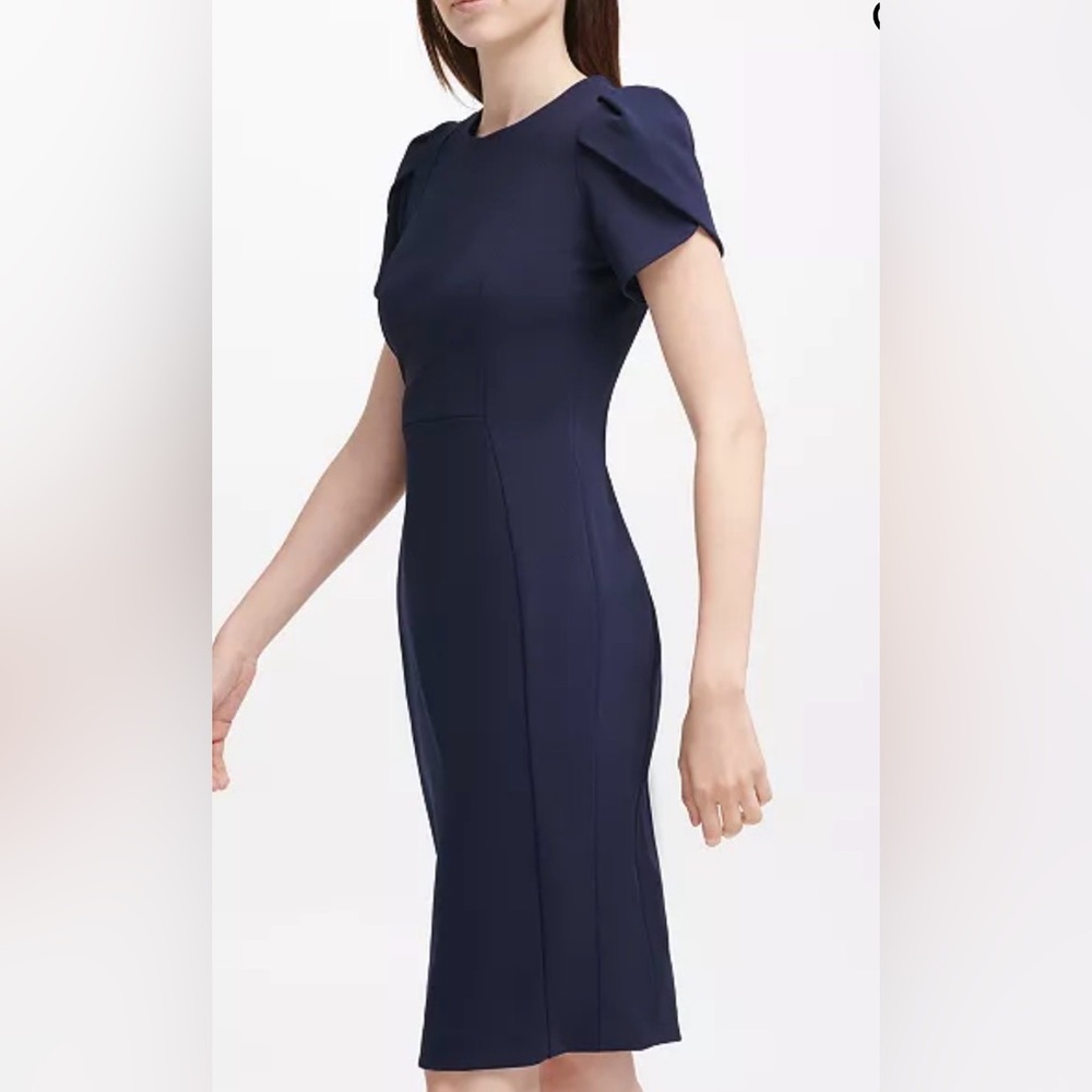 Calvin Klein Women's Tulip-Sleeve Sheath Stretch Dress 2 Navy EUC Like New